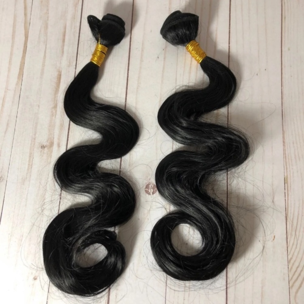 2x Coils black hair extensions weft sewn in wavy synthetic pieces new 20” weave